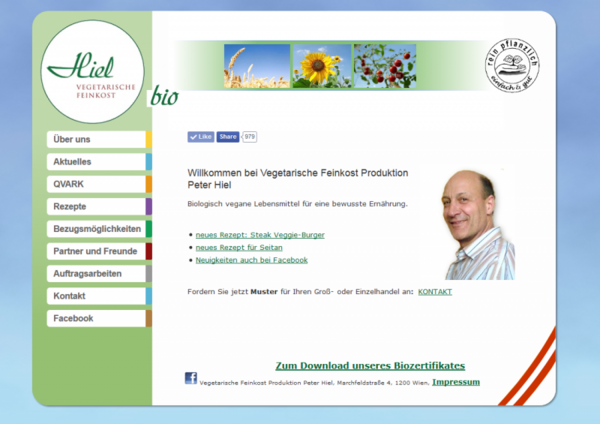 Website Peter Hiel, vegetarische Feinkost