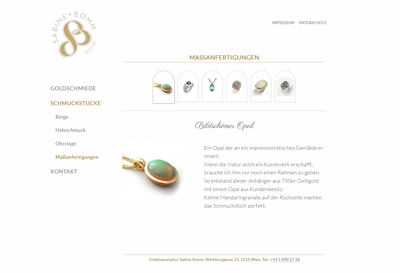 Website von Sabine Bomm, Goldmanufaktur, Abbildung Bildschöner Opal in der Bildergalerie