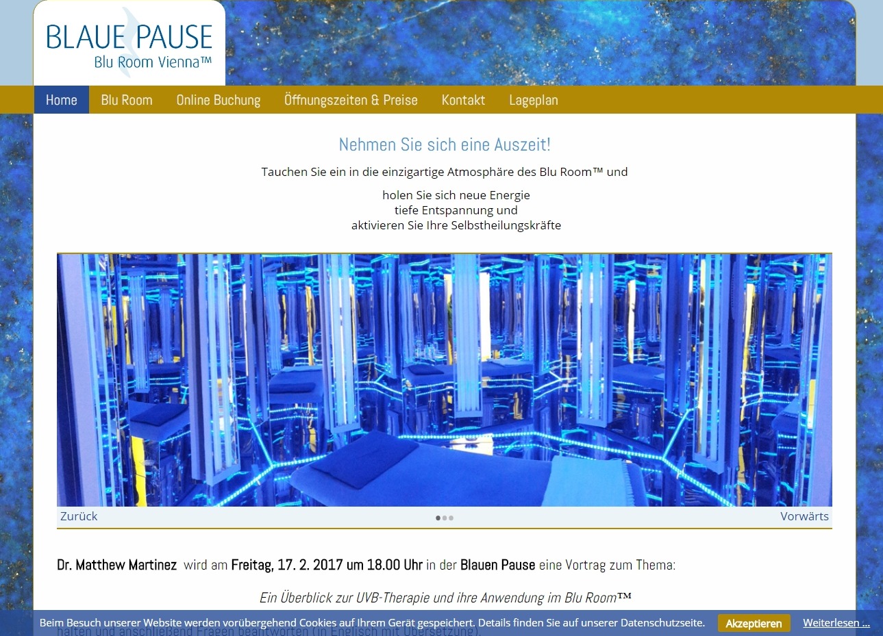 Website für Blaue Pause, Blu Room Vienna