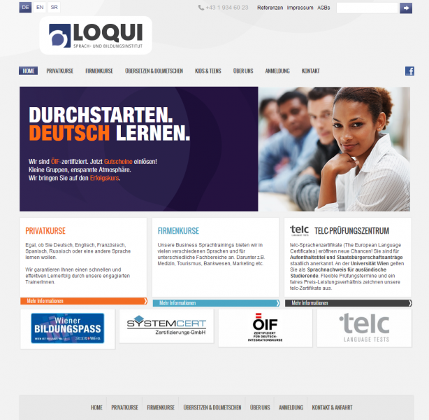Website für LOQUI Sprach- und Bildungsinstitut GmbH